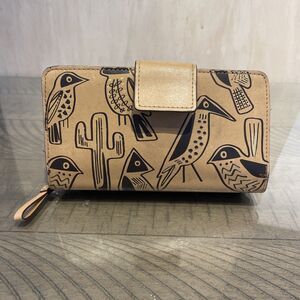 Vera Bradley Vachetta Brown Resort Wristlet Roadrunner  bird Cactus Design
